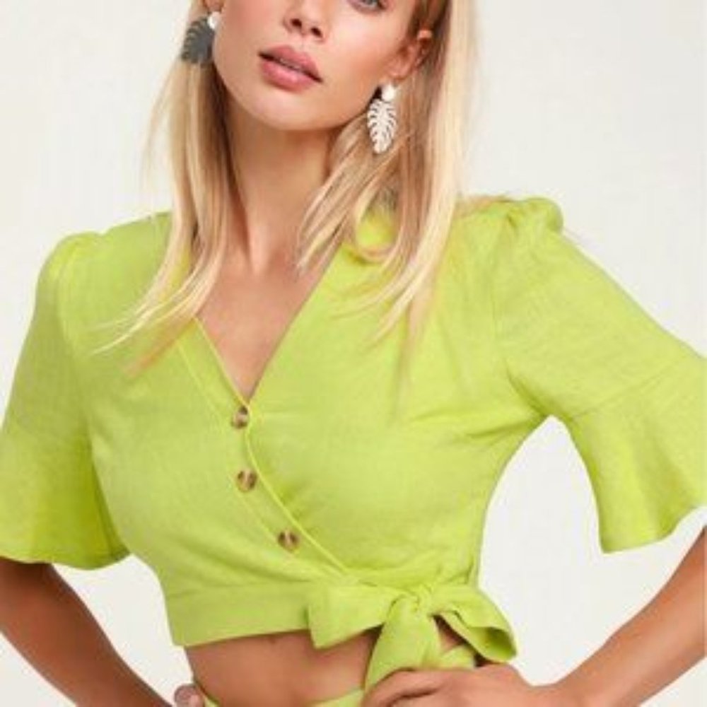 Anthro Lost + Wander Cactus Bloom Lime Crop Top S